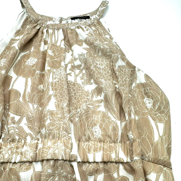 TOMMY HILFIGER Size 16 beige cream floral chiffon lined sleeveless halter dress - Picture 2 of 11